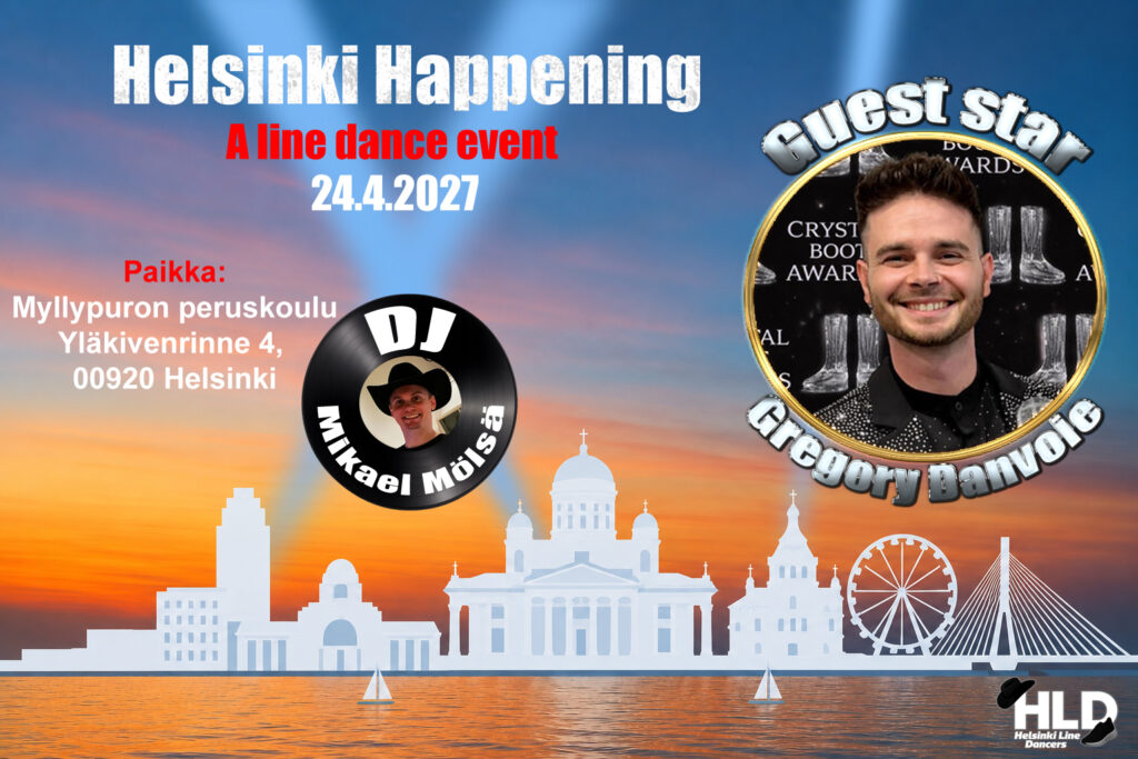 Picture of the promotional flyer for the line dance event Helsinki Happening.