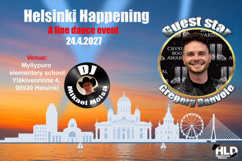 Picture of the flyer for Helsinki Line Dancers' line dance event, Helsinki Happening.